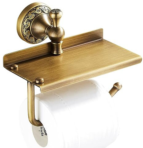 Support de Papier Toilette avec étagère pour téléphone, Support de Rouleau de Papier Toilette pour Salle de Bain, Bronze Antique, Laiton Mural, Accessoires de quincaillerie de Salle de Bain, Motif