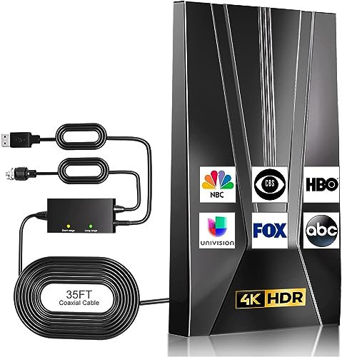 Amplificateur d'antenne TV 2023 - Portée de réception de 640 km - Antenne numérique HDTV Ultra HD 4K HDR HDTV 1080p - Amplificateur de signal puissant pour tous les téléviseurs intelligents et anciens