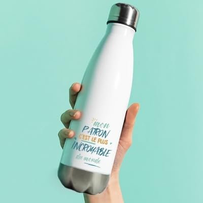 CADEAUX.COM - Gourde Patron Le Plus... - Cadeau Personnalisable - Gourde Isotherme Personnalisée - 500ml - Bouteille Thermos avec Message - Idée Cadeau Original - Cadeau Homme