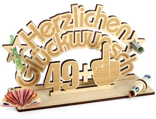 Giftota - Lustig 50 Geburtstag Geldgeschenk Holz - Geburtstagsgeschenk - 49 + 1 - Gästebuch aus Holz - 50. Geburtstag Deko - Geschenke für Frauen,Männer, Freunde