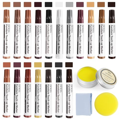 DEWEL Laminat Reparaturset Holzmarker, 18 Farben Parkett Reparaturset mit 50g Bienenwachs, Holz Reparaturset Holzkorrekturstift für Flecken Kratzer auf Holzböden,Tische,Schreibtische,mit Poliermittel