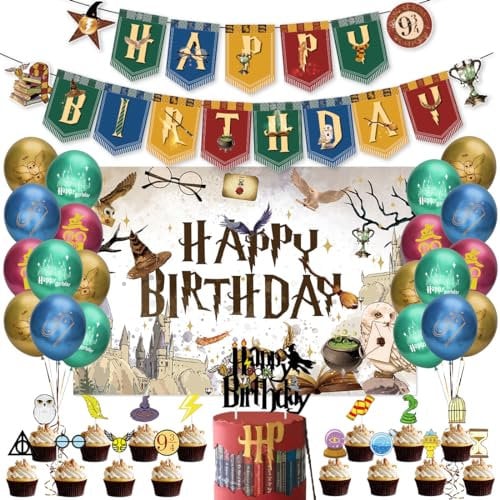 Wizard Geburtstags Deko, 39 Stück Magische Geburtstagsdeko, Wizard Geburtstag Hintergrund, Magische Zauberer Luftballons, Happy Birthday Girlande, Kindergeburtstag Deko Kuchen für Jungen Mädchen
