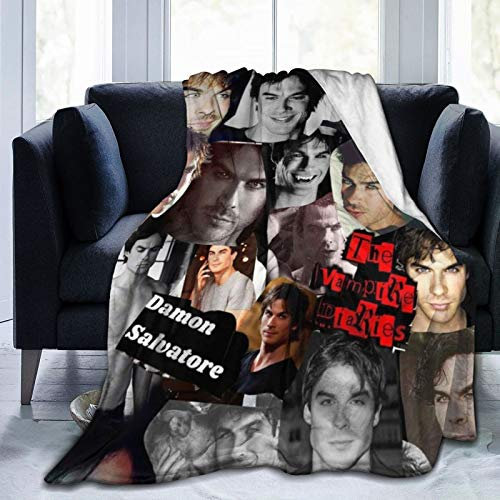 Amkong Salvatore Überwurfdecke mit Damon-Vampir-Collage, TV-Show, Merch-Fans, Kunstgeschenke, Bettwäsche, Sofa, weicher Flanell, flauschige Überwurfdecke für Schlafzimmer, Couch, Heimdekoration, 203,2