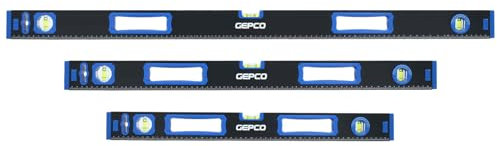 GEPCO - Nivel de burbuja profesional, 3 piezas, aluminio, 3 niveles de burbuja, 60 + 80 + 120 cm, regla magnética, tolerancia de medición: 0,5 mm/m
