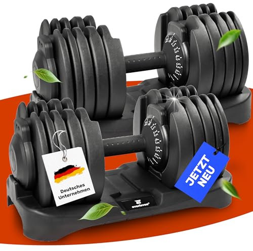 Verstellbare Kurzhantel Set 2x24kg | 12kg |18kg | 24kg | 40kg | 15 Gewichtseinstellungen | Hantelset 2x24kg | Verstellbare Hantel | einstellbar und platzsparend [FIX LOCK] Hantel verstellbar