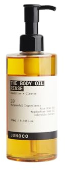 JUNO & Co. Body Oil Rinse Shower Cleanser, Hydrating Wash with Rice Bran, Meadowfoam Seed & Calendula, Softening & Balancing for Dry or Sensitive Skin, Unisex, Daily Use Formula, 9.13 fl oz.