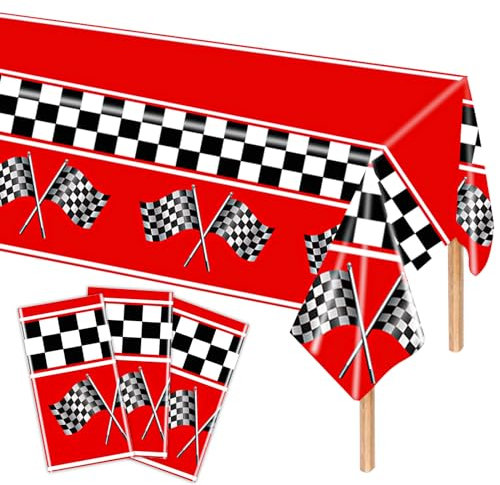 MORAINJAY Lot de 3 nappes à carreaux F1 - 137 x 274 cm - Noir et blanc - Motif voiture de course - Décorations de fête d'anniversaire pour garçons