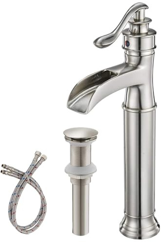 BWE Waterfall Vessel Sink Faucet Brushed Nickel Single Handle 1 Hole