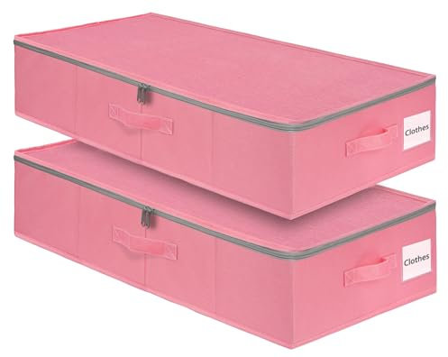 punemi Under Bed Storage Containers, Pink Underbed Storage With Rigid Side/Bottom Support, Closet Organizers And Storage Bins, Blankets Clothes Comforters Storage Bag, Dorm Room Essentials For Girls