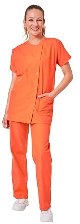 Hurry Jump Ensemble Uniforme Medical Femme :Uniforme santé proprete Clinique hopital Blouse Medical + Pantalon Infirmière Aide Soignante Vétérinaire Dentiste Dark Orange T3XL