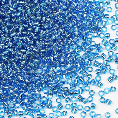 Bulk Seed Beads 110 grams about 3500pcs, 3mm 8/0 Lake Blue Glass Craft Beads for Making Earrings, Bracelets, Pendants, Waist Jewelry,DIY Handmade Seed Beads(Lake Blue Silver Core)