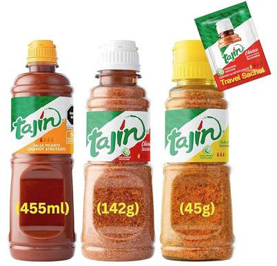 Tajin Authentic Seasoning Set - Clasico Lime (142g), Habanero (45g), and Chamoy Sauce (455ml) including To Go Sachet