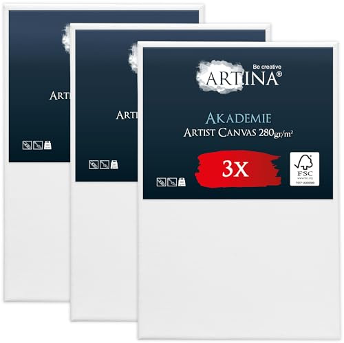 Artina 3er FSC® Set bespannte Keilrahmen Leinwände zum Bemalen | 80x140cm Canvas 100% Baumwolle Acryl Leinwand Rahmen zum Malen Acrylfarben Aquarell Ölfarben Akademie