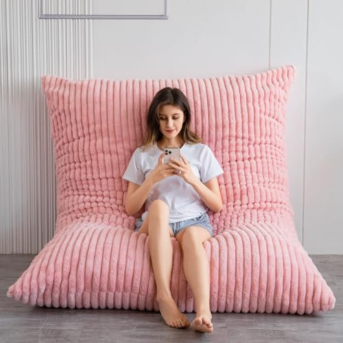 MAXYOYO Pouf poire pour adultes - Rembourrage en mousse haute densité - Canapé-lit convertible en fausse fourrure - Fauteuils géants pour adultes (rose, 135 x 190 cm)