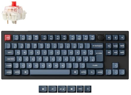 Keychron V3 Max QMK/VIA Drahtlose Mechanische Tastatur,DE-ISO Layout 87 Tasten RGB Bluetooth/2.4 GHz/Wired Hot-Swappable Gateron Roter Switch für Mac Windows Linux