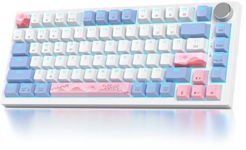 SOLIDEE Wireless 75 Percent Mechanical Keyboard with Knob,Bluetooth 5.0/2.4GHz/USB-C Gasket Mount Keyboard,Hot Swappable/RGB Backlit Mechanical Gaming Keyboard with Cream Grey Switch(82 Pink)