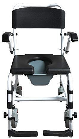 Chaise percée de douche en aluminium avec roulettes – Fauteuil roulant multifonction pour vieil homme, siège de toilette rembourré inclus