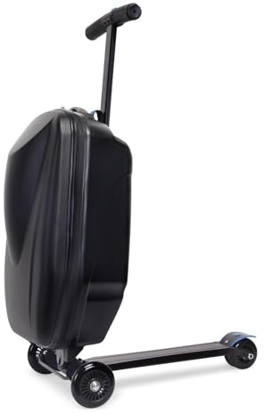 Ride On Luggage Scooter - 2-in-1 Folding Carry on Hardshell Suitcase for Kids 4-15 Years, Multifunctional Travel Trolley Scooter Combo, Schwarz , M
