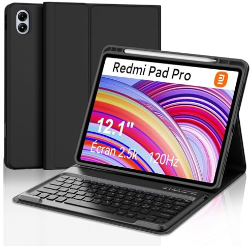 SENGBIRCH Funda teclado para Redmi Pad Pro 12,1, Xiaomi Pad POCO 12.1 pulgadas 2024, funda teclado Bluetooth magnética desmontable para Redmi Pad Pro 12,1 pulgadas, italiana QWERTY, negro