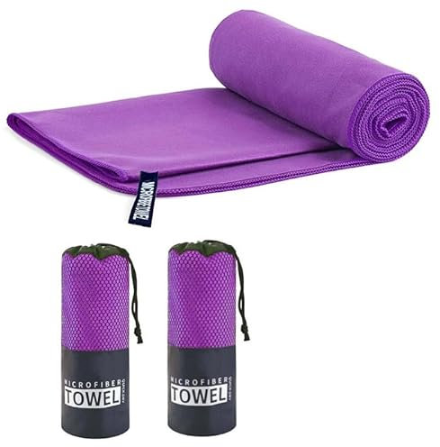 Lichi 2 asciugamani in microfibra, 40 x 80 cm, asciugamano da palestra, asciugamano da viaggio ad asciugatura rapida, asciugamano da bagno leggero, asciugamano da spiaggia e nuoto per esterni, viola