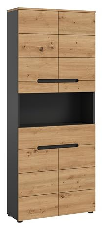 xonox.home Badezimmer Canu Hochschrank Schrank Kommode breit hoch Badschrank Bad Hochschrank breiter Schrank in Front Artisan Nb. Korpus Basalt grau Nb., ca.76x193x34 cm