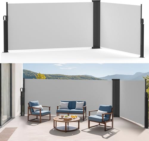 Store Latéral Extensible en Aluminium,Brise Vue Rétractable,Paravent Extérieur Rétractable,Protection de l'intimité et du Vent,Vue Pare-Soleil,Auvent Latéral pour Balcon,Terrasse,Jardin,2x6m,Gris