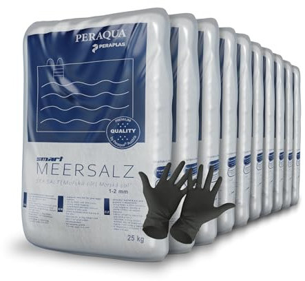 Peraplas Poolsalz 250 kg aus Meersalz, Schwimmbadsalz, Regeneriersalz, Chlorinator geeignet, Salzelektrolyse, Siedesalz inklusiv 1 Paar ARNOMED Einweghandschuh