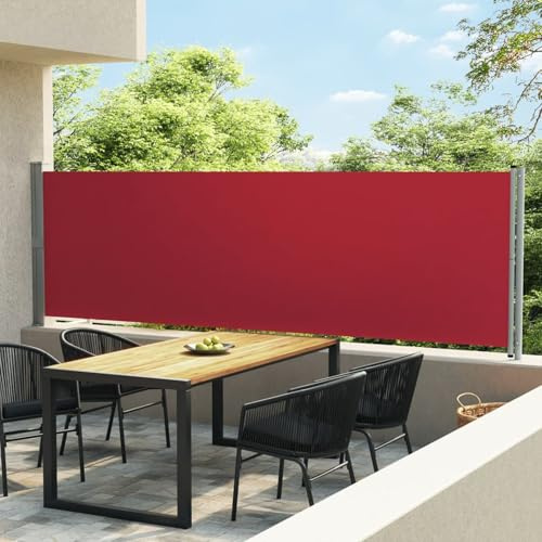 IKAYAA Alu-Seitenmarkise 600 x 140 cm Seitenmarkise Ausziehbar Sichtschutz Ausziehbar Sonnenschutz Blickdicht Seitenrollo Rot