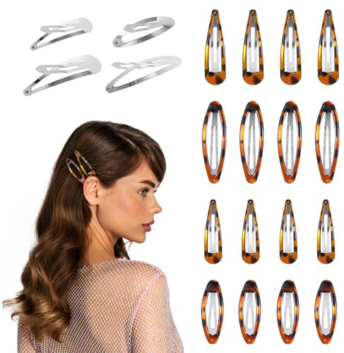 Ouligay 16 Stück Haarspangen mit Druckknopf, Snap Haarspangen Damen Dünnes Haar, Klassische Haarspange in Schildpatt-Optik, Metall Snap Clips Vintage Haarklammern für Kinder Mädchen Frauen