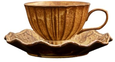 Taza de café con diseño retro nórdico de 7 onzas de color sólido para el hogar nórdico, taza de café + platillo