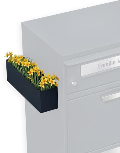 Metzler® Blumenkasten für Paketbox Bispo mit Ablauflöchern und Selbstklebender Montage RAL 7016 Anthrazit wetterfest UV-beständig ideal für Blumen und Kräuter 32×10×8 cm Bispo