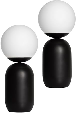 Nordlux NOTTI Tischlampe 2er-Set – Elegantes Design mit organischen Formen, Mundgeblasenes Opalglas & Mattes Metall, E14 Fassung (max. 25W), Kabeldimmer, Schwarz – Für Wohnzimmer & Schlafzimmer