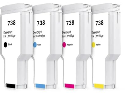 DWOGCEBX 738 Tintenpatrone T850 mit vollem Pigmenttinte 300 ml kompatibel mit DesignJet T850 T950 Drucker Ink Tank 676m6a 676m7a 676m8a 676m6a 676m7a 676m8a(4PC HP 738(KCMY))