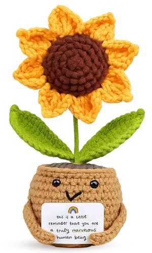 XLTXWD Sunflower Gifts, Emotional Support Crochet, Sunflower Gifts for Women, Crochet with Rainbow Card, Emotional Support Plant for Office Desk Decor