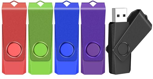 TEWENE Clé USB 8 Go Lot de 5, Clé USB 2.0 Haute Vitesse, 5 Couleurs | Comprend une lanière et des autocollants, un étui rotatif, facile à transporter et largement compatible