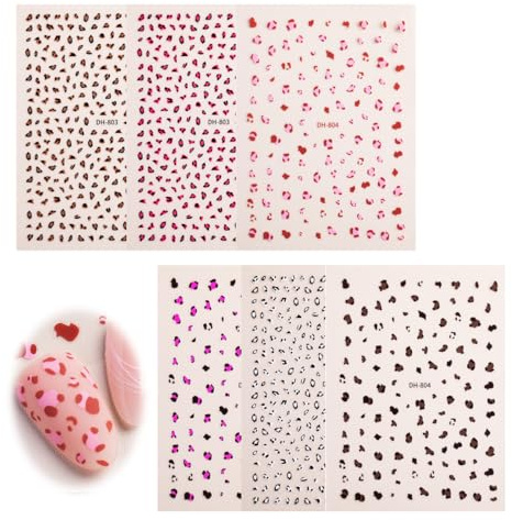 YAZWUR 6 PCS Nagelsticker Selbstklebend French, UV Curing Self-Adhesive Nail Foils, Nail Art Stickers, Leopard Design Nail Decoration for Women (Leopard Design)