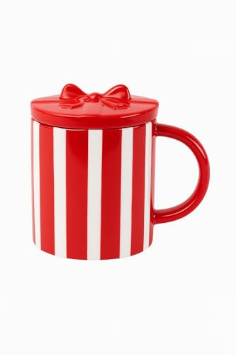 eBoutik - Teacher End of School Stylish Bow Design Coffee Tea Mug - Mum Ceramic Cup for Hot Chocolate Ribbon Cup or Hamper for Her (Red & White)