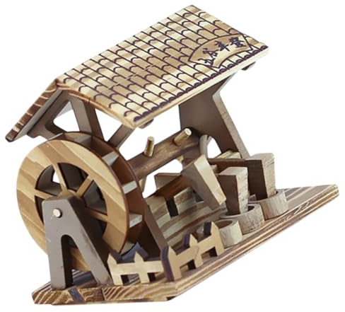 GARVALON Handgefertigte Holz Wasserrad Dekoration Kleiner für Schreibtisch | Handarbeit, Kreative Zarte Optik, Schlicht und Leicht, für Wohnzimmer und Laden