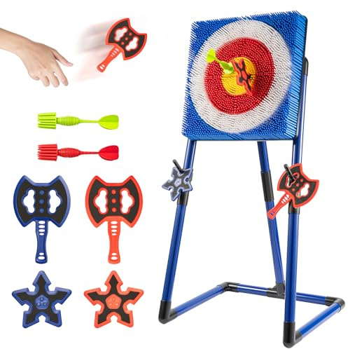 LN COZY CORNE Axe Throwing Game Set for Backyard, Portable Foldable Axe Target with 6 Throwing Axes & Darts - Indoor Outdoor Yard Game for All Ages, Carnival & Party Activities