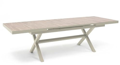 Oviala Tivoli ausziehbarer Tisch für 10 Personen, Aluminium und Keramik, cremefarben