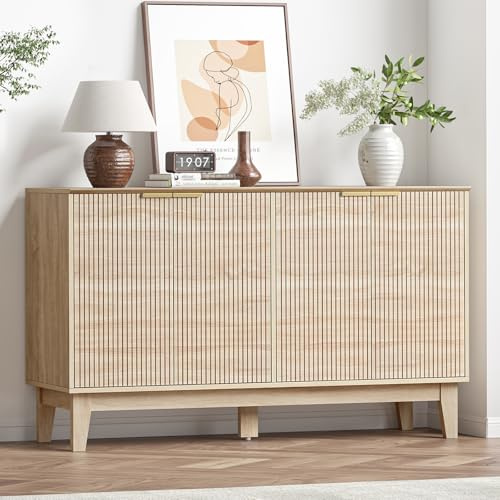 Sideboard 140cm Breit Küchenschrank mit Arbeitsplatte Buffetschrank Aufbewahrungsschrank mit 2 Schubladen und 4 Türen Küchenbuffet mit Verstellbares Regal Sideboard für Küche Wohnzimmer Esszimmer