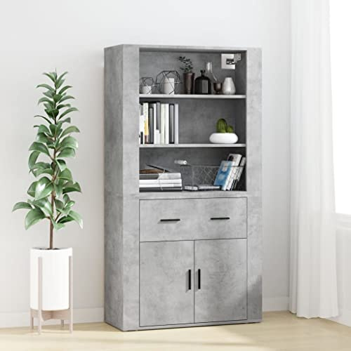WHOPBXGAD Highboard with Wall Cabinet, Concrete Gray Sideboard Storage Unit, Modern TV Stand with Ample Space for Living Room, Bedroom, Made of Durable Wood Composite Material, Easy Assembly
