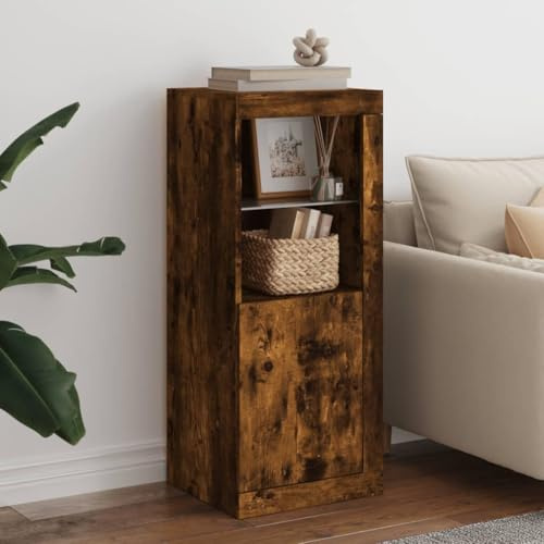 XHNIFBN Buffet avec LED RVB - 41 x 37 x 100 cm - Chêne fumé - Bois et verre - Buffet haut moderne pour salon, chambre à coucher, couloir