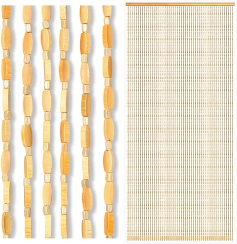 Guiwuiyu 90x200cm Perlenvorhang, Handgefertigte Natur Türvorhang Perlen, 52 Stränge Beige Retro Perlenvorhang Türvorhang für Schlafzimmer Balkontür