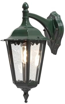 meineWunschleuchte Außenwandleuchte Aluminium Grün & Klarglas, Höhe 45cm, inkl. E27 Leuchtmittel, antike Wandlaterne hängend zur Fassadenbeleuchtung