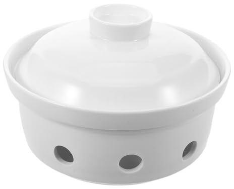 INOOMP Set di 1 Piastra Scaldavivande in Ceramica Bianca con Coperchio per Buffet e Riunioni Familiari, Design Salvaspazio e Portatile, Dimensioni 20,7x20,7x13,5 Cm