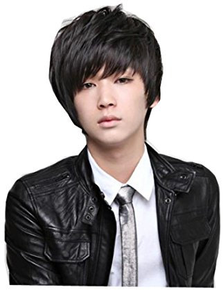 Cosplay-Perücke, für Männer, Jungen, kurz, hitzebeständig, Schwarz