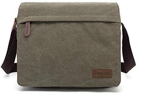 Sechunk Kleine Umhängetasche aus Segeltuch im Vintage-Stil (g_Grün, Groß)