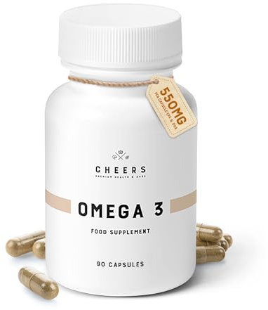 CHEERS– Omega 3, 90 Kapseln, Hochwirksames Fischöl, Enthält 550 mg EPA und DHA pro Kapsel, Vitamine zur Unterstützung der Immun- und Herzgesundheit