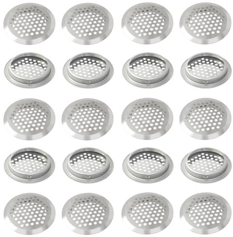 BuxiuGK 20 Pcs 53mm Stainless Steel Air Vent Hole Ventilation Louver Round Shaped Mesh Hole Air Vent for Kitchen Cupboards Bathroom Cabinet Wardrobe